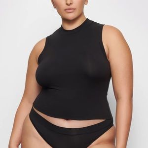 SKIMS Black Cotton Jersey Mock Neck Tank
